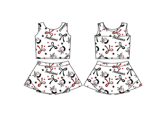(Custom Design Preorder MOQ 5) Team's Shawnee Indians Print Tank Top Shorts Skirts Girls Summer Yoga Clothes Set