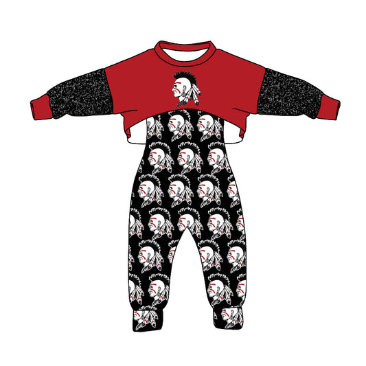 (Custom Design Preorder MOQ 5) Team's Indians Print Girls Jumpsuits Clothes Set