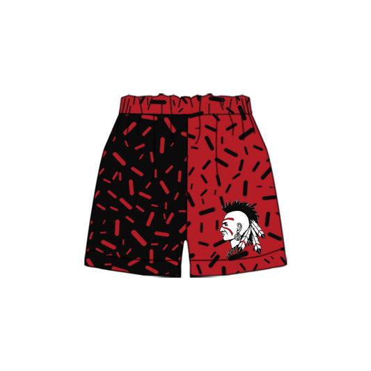 (Custom Design Preorder MOQ 5 Each Item) Team's Indians Black Sprinkles Print Summer Bottom Shorts Mom and Me Matching Clothes