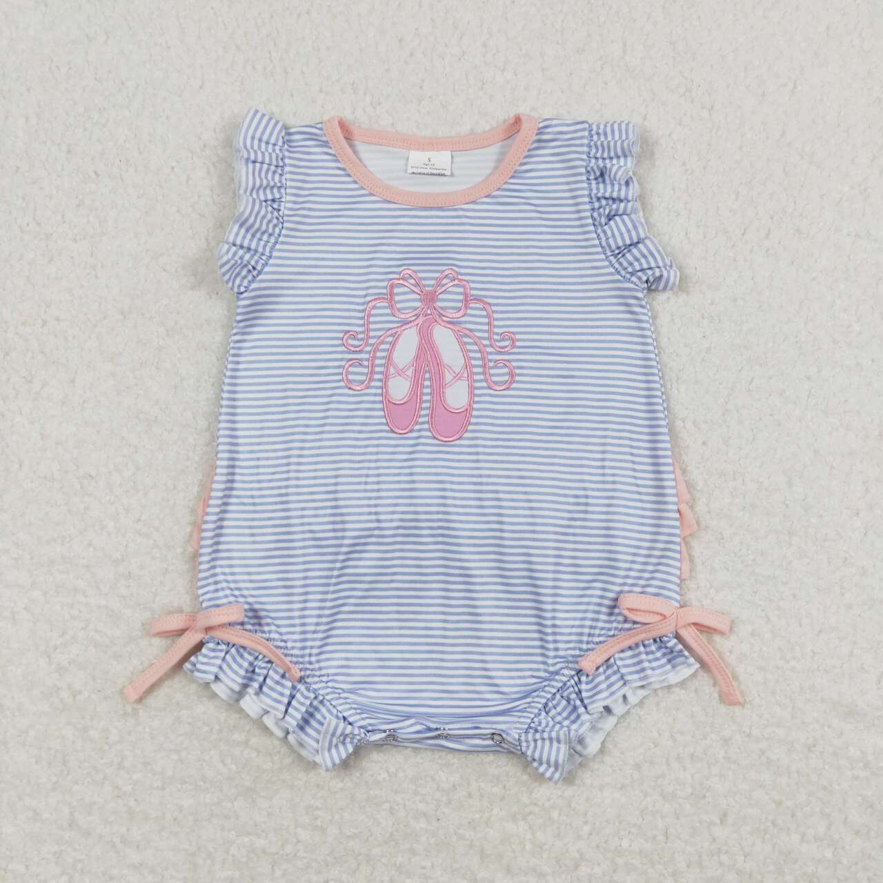 SR0931 Blue Stripes Dance Shoes Embroidery Baby Girls Summer Romper