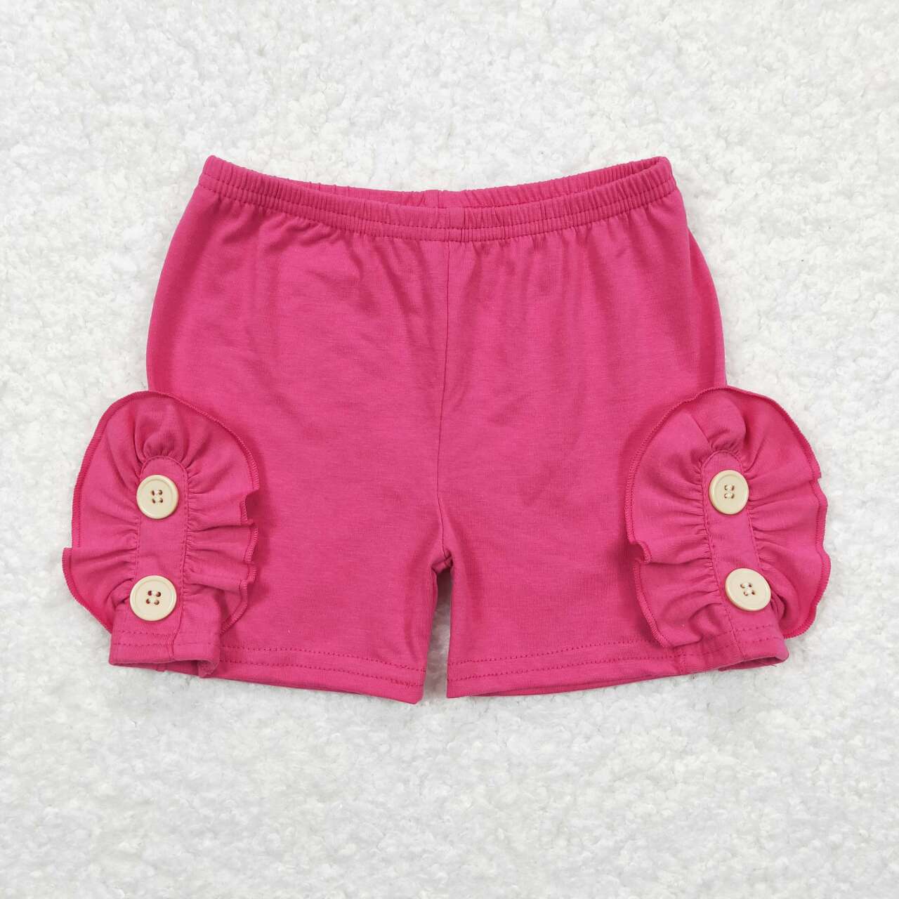 SS0186  Hot Pink Buttons Ruffle Girls Summer Shorts