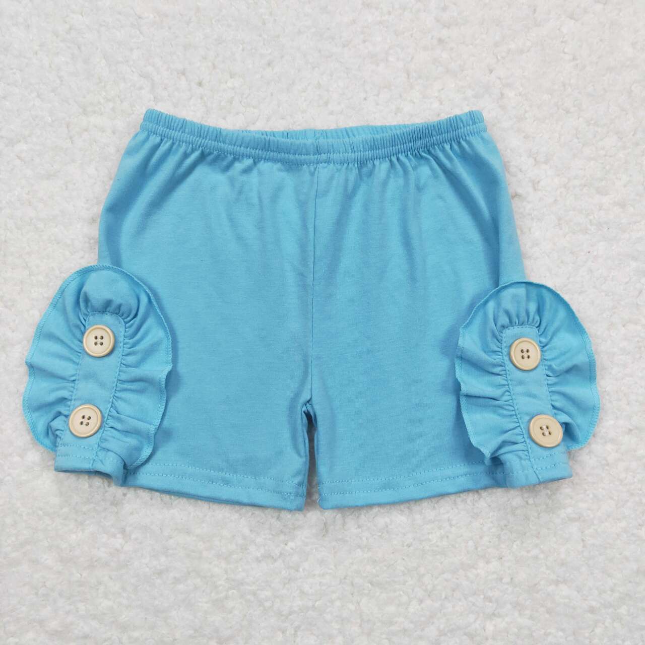 SS0191  Light Blue Buttons Ruffle Girls Summer Shorts