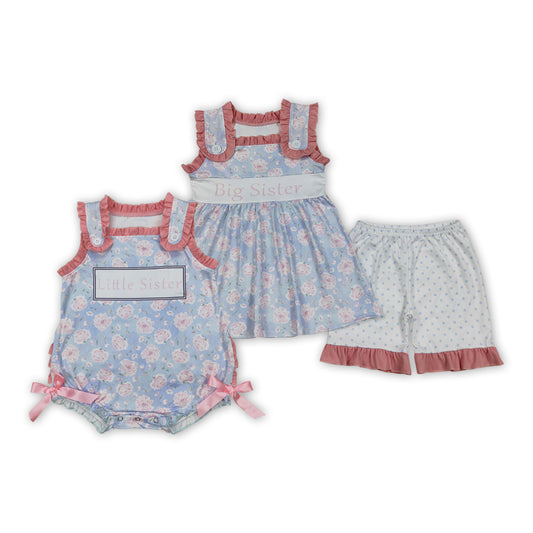 Sisters Flowers Print Girls Summer Matching Clothes
