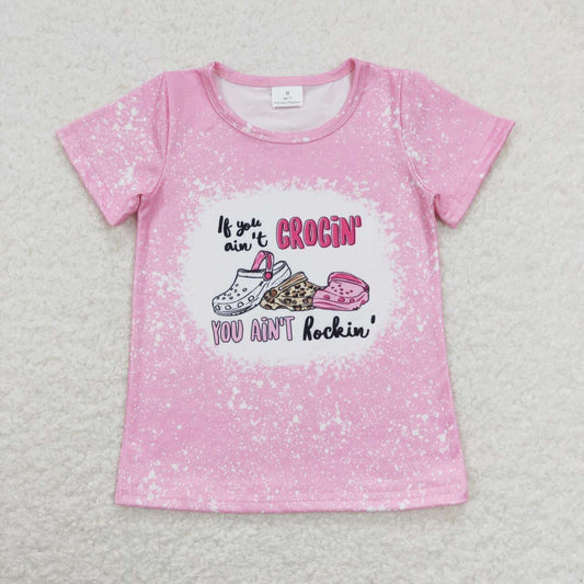 GT0443 Pink Slippers Print Girls Summer Tee Shirts Top