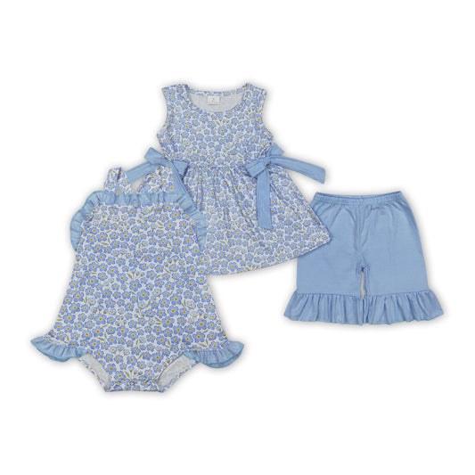 Small Flowers Blue Print Sisters Summer Matching Clothes