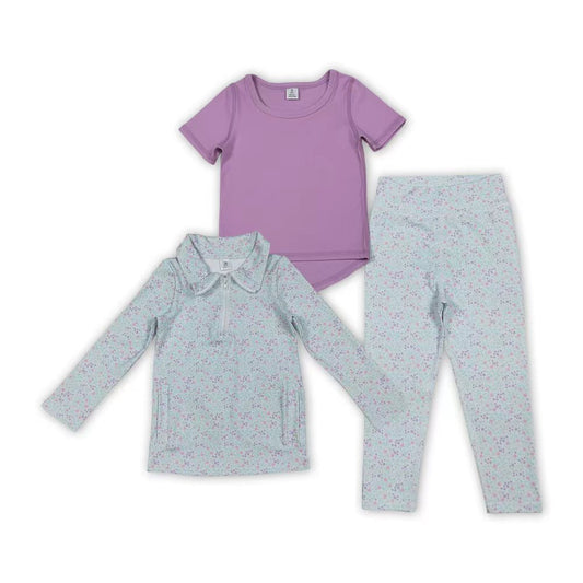 Small Flowers Print Girls Yoga Clothes Sisters Matching Wear