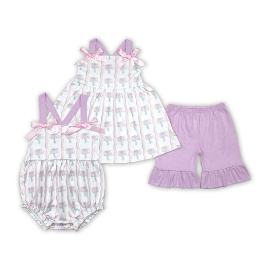 Small Flowers Purple Print Sisters Summer Matching Clothes