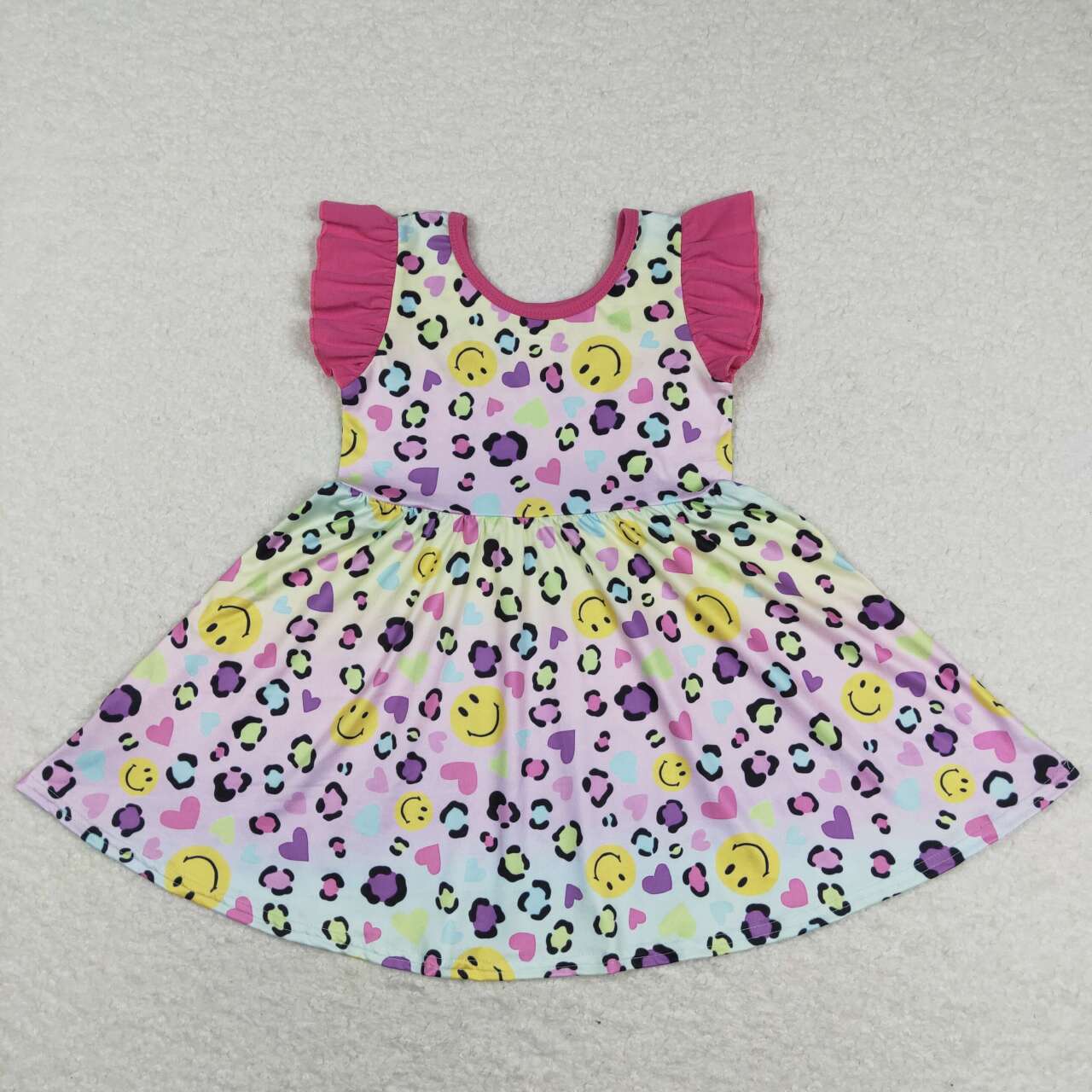 GSD0726 Colorful Leopard Heart Print Girls Valentine's Knee Length Dress