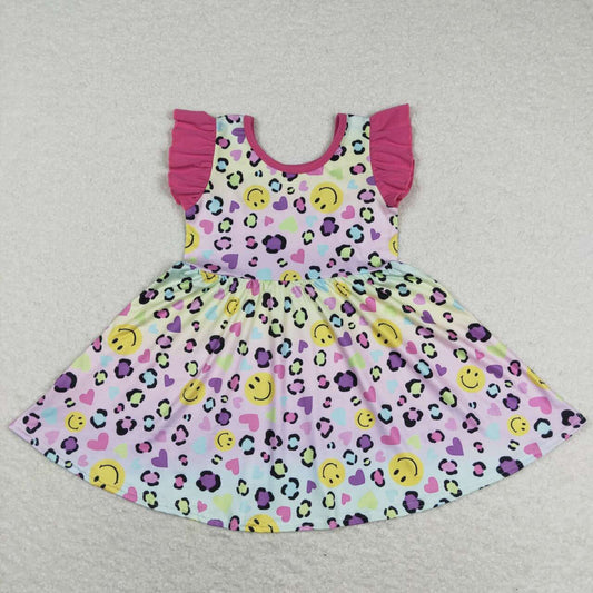 GSD0726 Colorful Leopard Heart Print Girls Valentine's Knee Length Dress