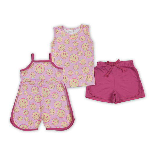 Smiling Face Pink Girls Summer Outfits Jumpsuits Sisters Wear