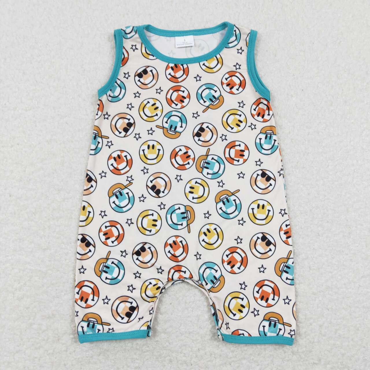 SR0915 Colorful Smiling Face Print Baby Boys Summer Romper