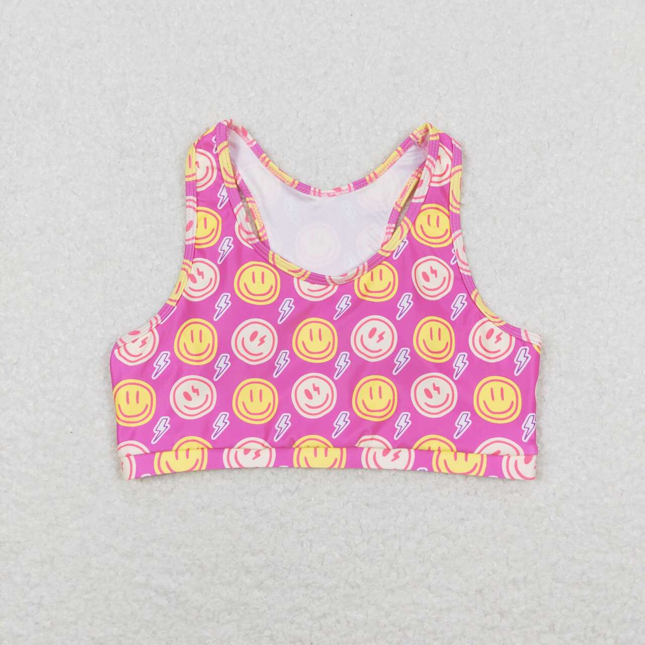 GT0520  Pink Smiling Face Print Girls Summer Tee Shirts Top