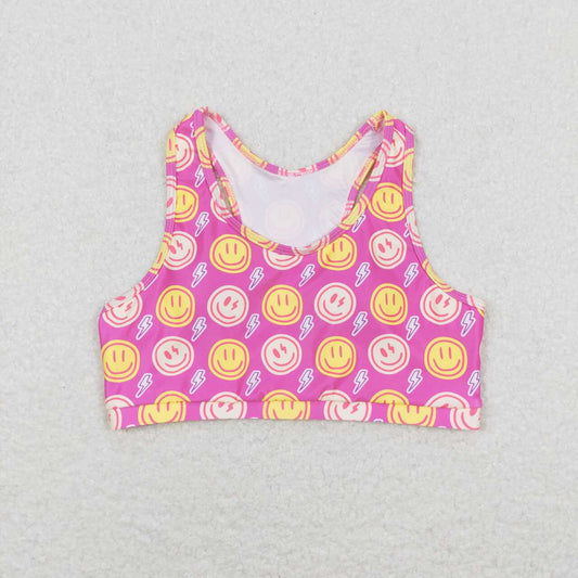 GT0520  Pink Smiling Face Print Girls Summer Tee Shirts Top