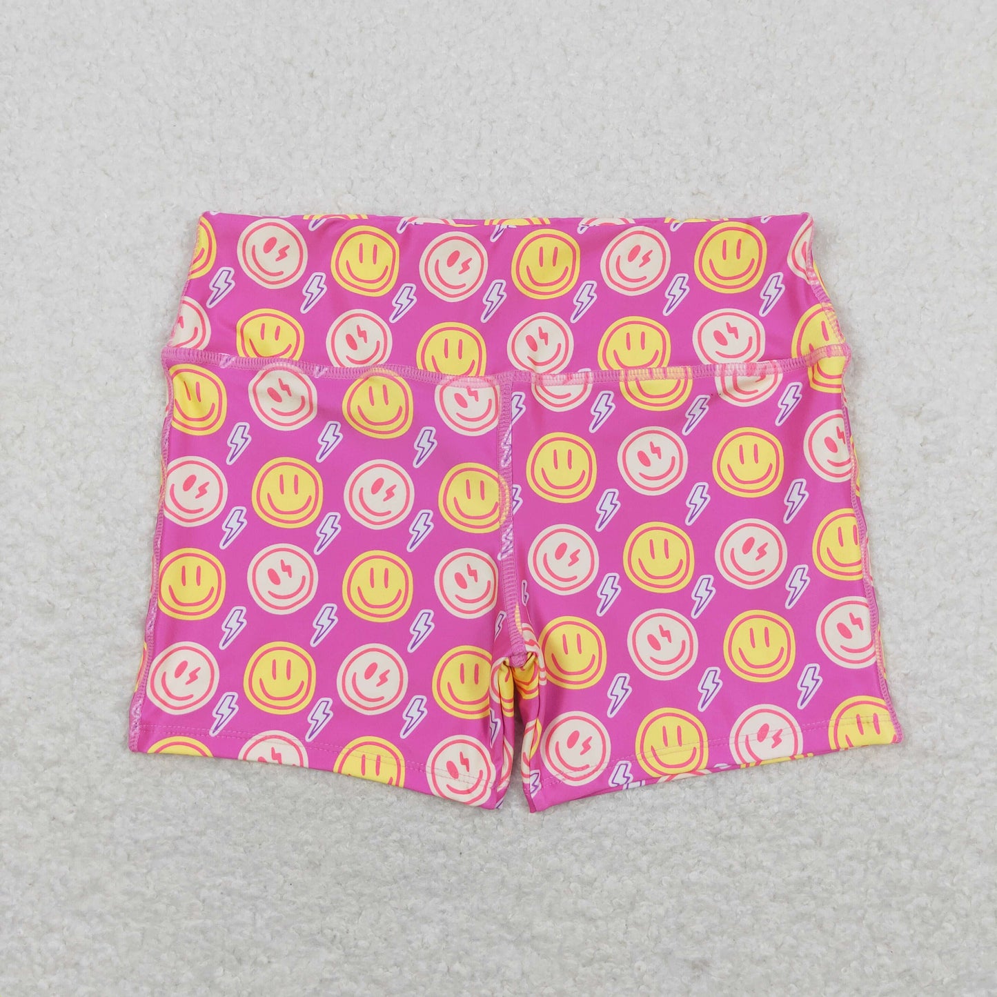 SS0217 Smiling Face Flash Print Girls Summer Shorts