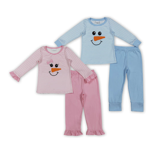Snowman Embroidery Kids Christmas Pajamas Clothes Sibling Wear
