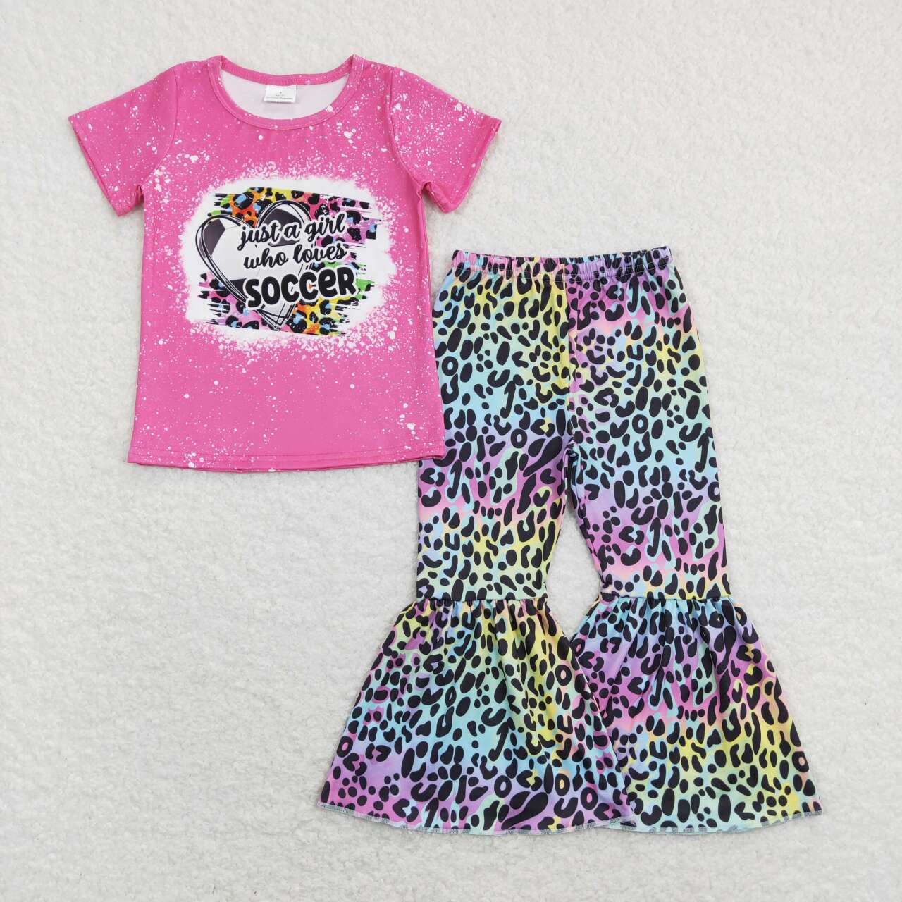 GSPO1273 Just a Girl Who Loves Soccer Leopard Print Girls Clothes Set