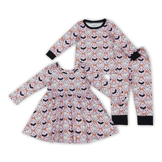 Spooky Bat Bows Girls Halloween Clothes Sisters Matching Wear