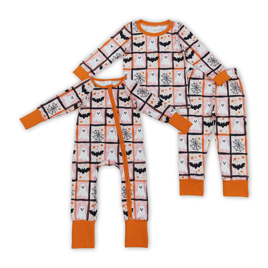 Spooky Bat Plaid Print Kids Halloween Pajamas Matching Clothes