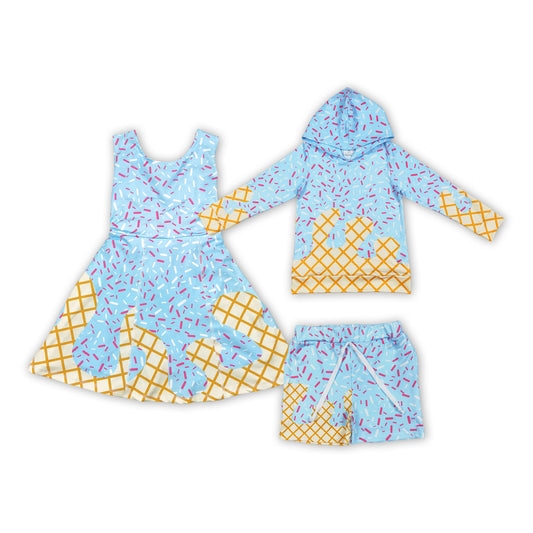 Sprinkles Blue Print Girls Yoga Dress Boys Top & Shorts Sibling Matching Clothes