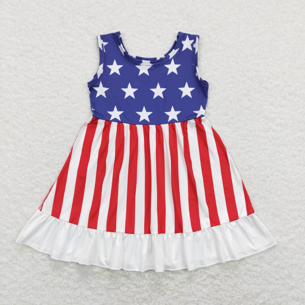 GSD0667 Star Stripes Print Girls 4th of July Knee Length Dress