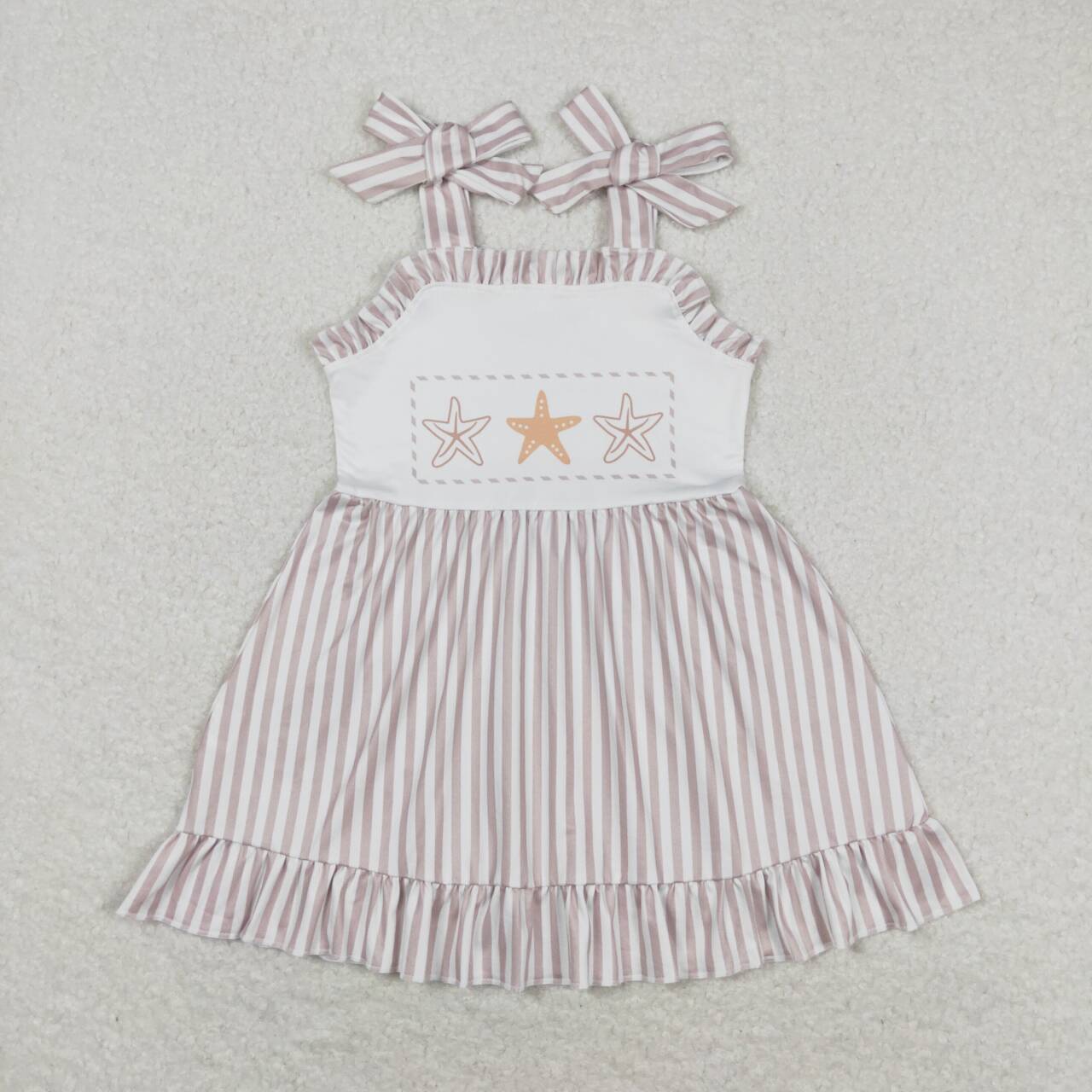 GSD1106  Starfish Print Girls Knee Length Summer Strap Dress