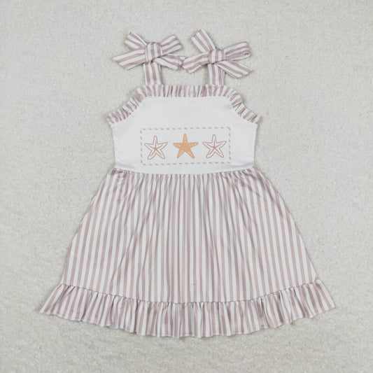 GSD1106  Starfish Print Girls Knee Length Summer Strap Dress