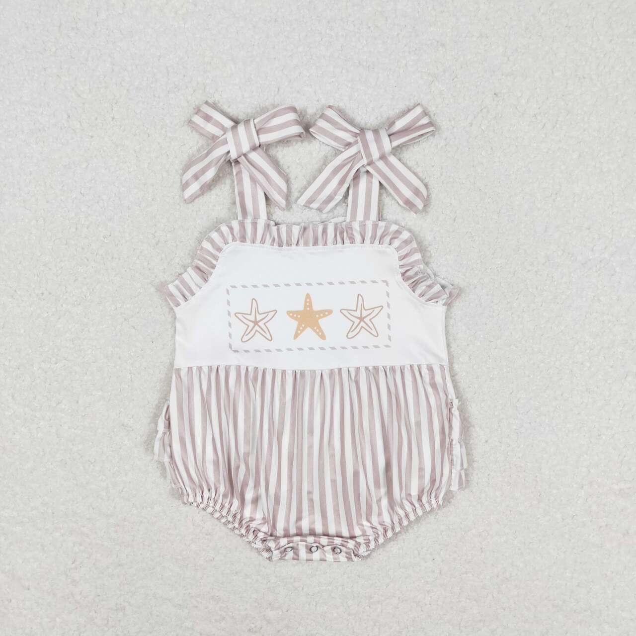 SR1488  Starfish Print Baby Girls Summer Strap Bubble Romper