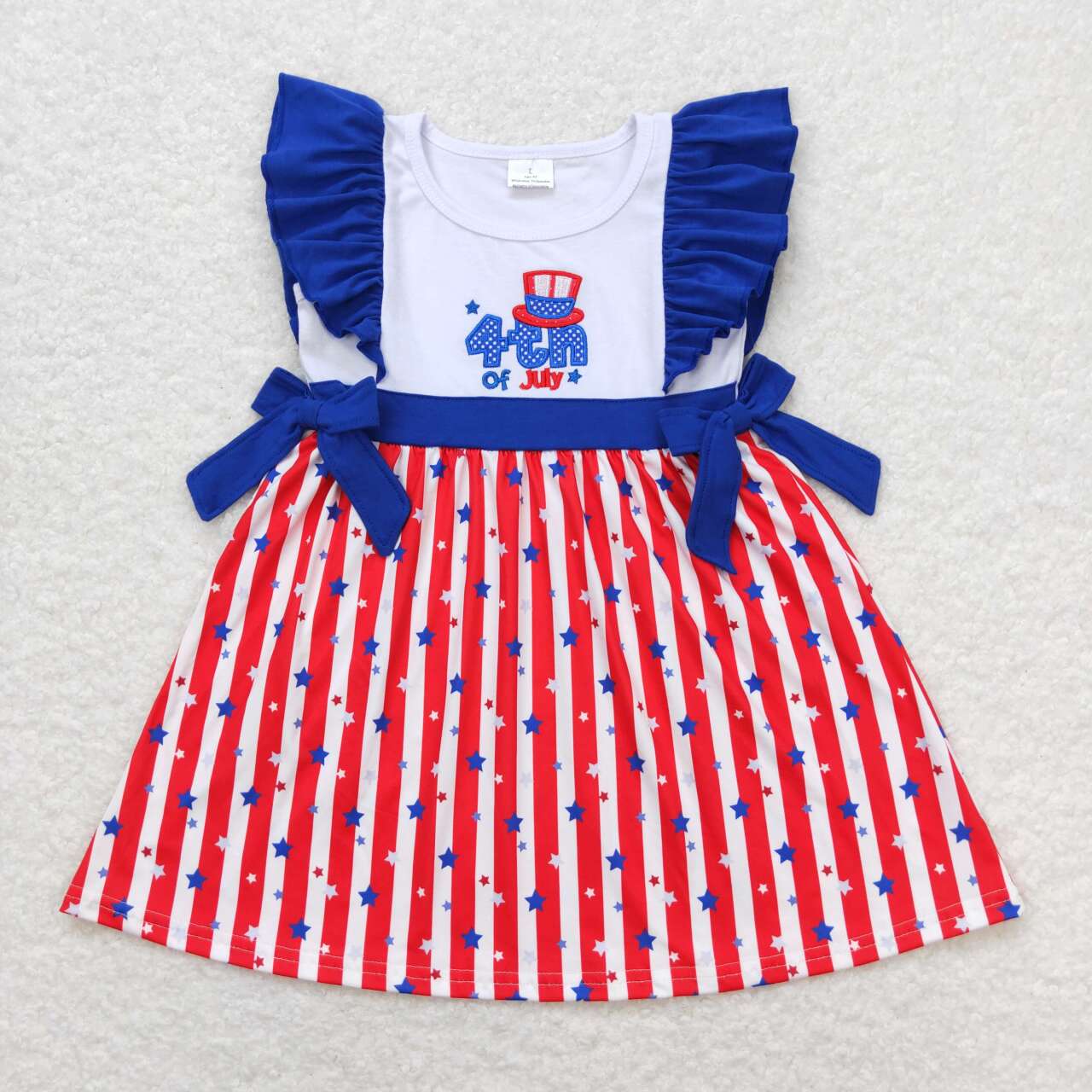 GSD0674 4th of July Hat Stars Embroidery Girls Knee Length Dress