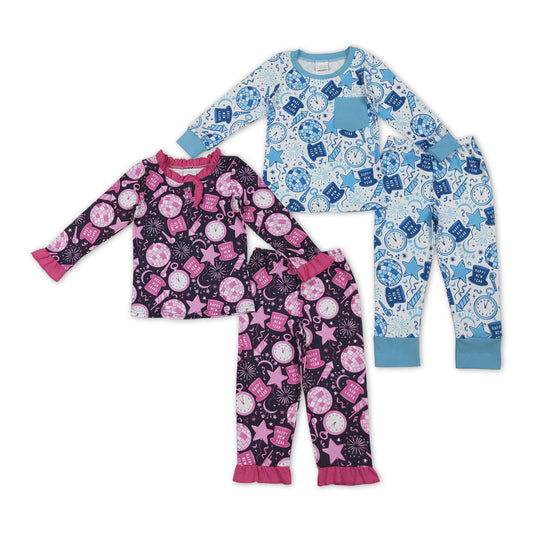 Stars Print Kids Happy New Year Pajamas Clothes Sibling Wear