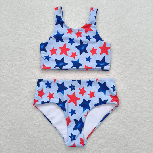S0228 Star Print 2 Pieces Girls 4th of July Swimsuits
