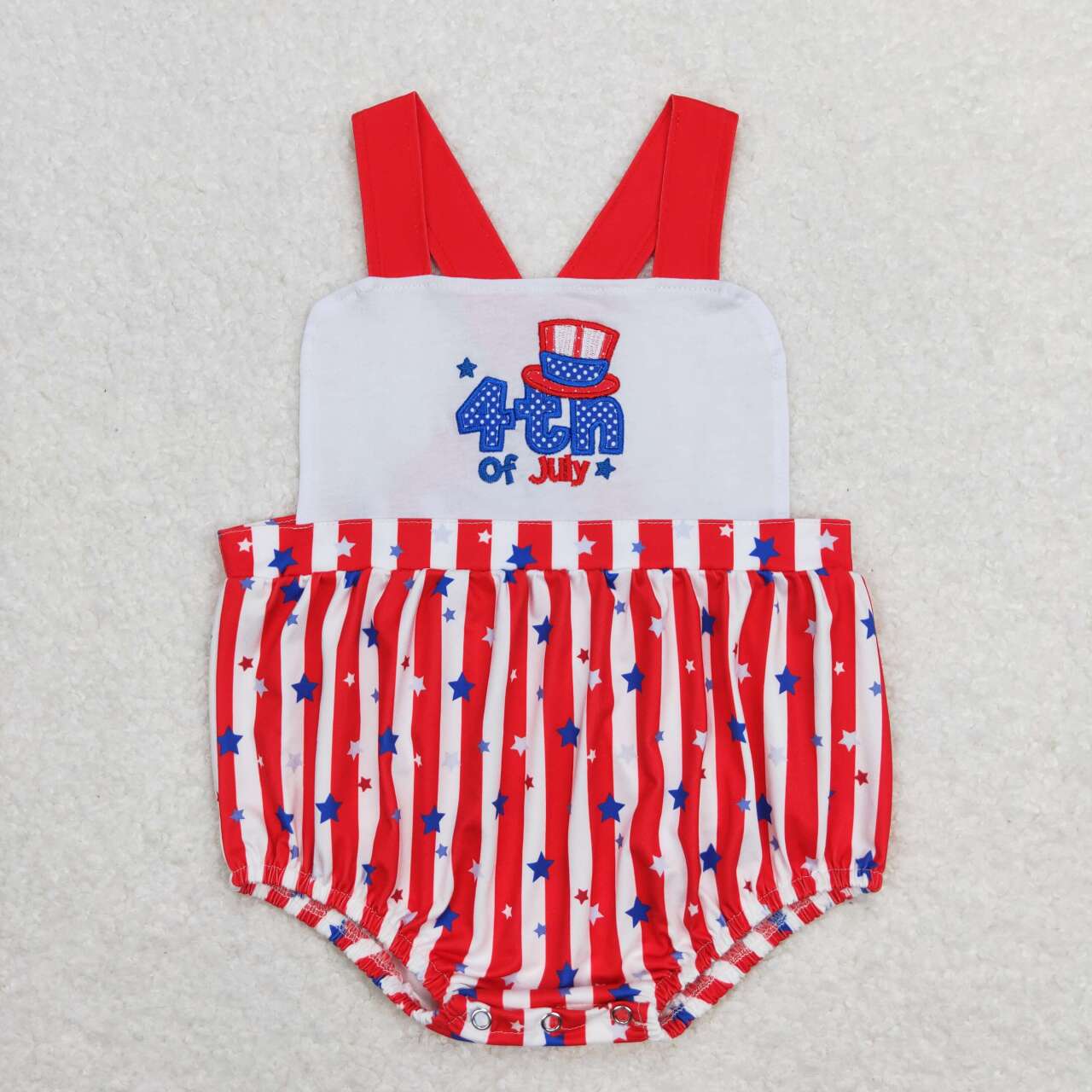 SR0810 4th of July Hat Stars Embroidery Baby Boys Romper