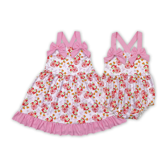 Strawberry Girl Flowers Bows Print Sisters Summer Matching Clothes