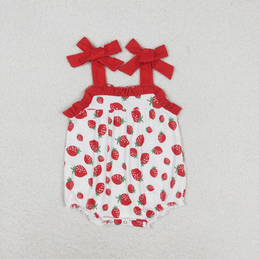 SR0916 Strawberry Print Baby Girls Summer Strap Romper