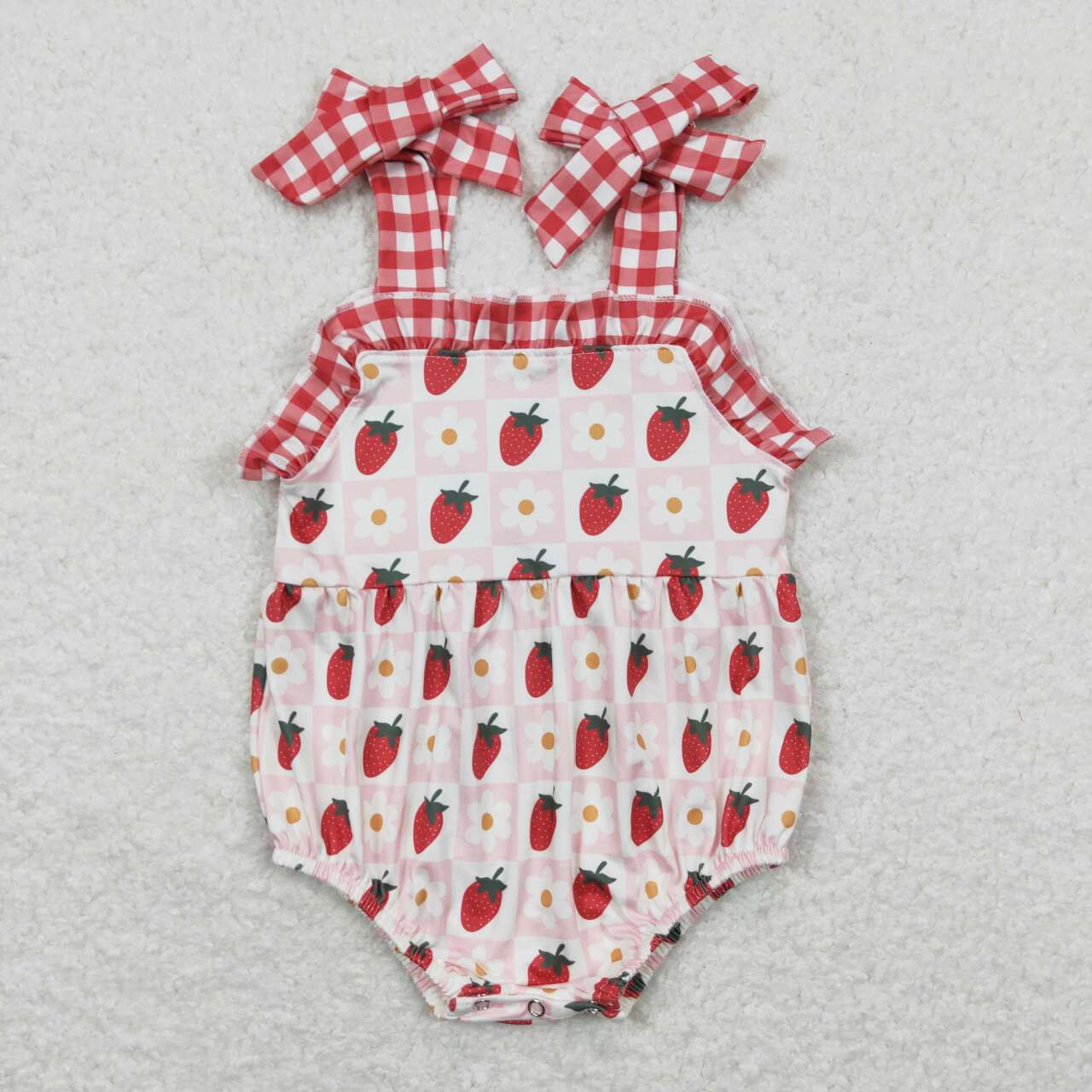 SR0978 Strawberry Flowers Print Baby Girls Summer Strap Romper