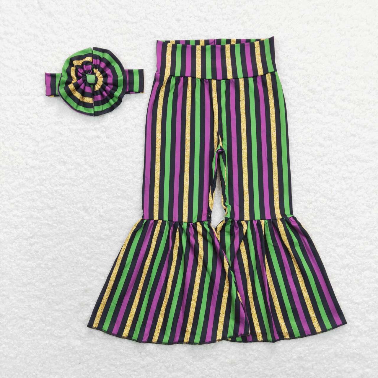 P0405 Stripes Print Girls Mardi Gras Bell Bottom Pants