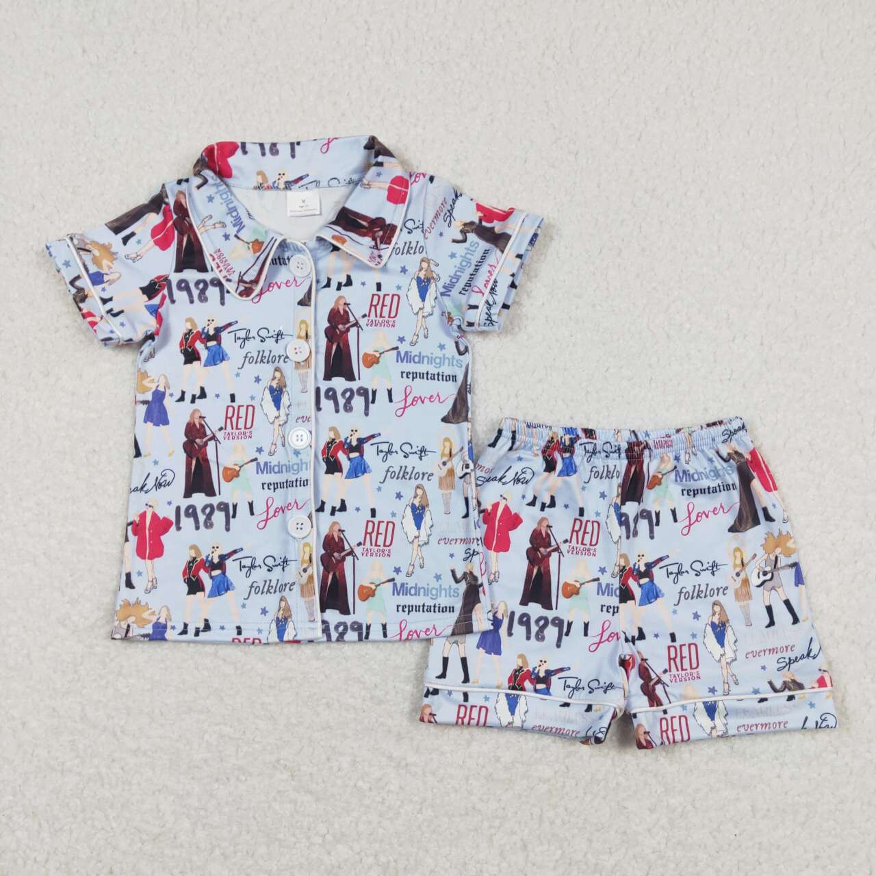 BSSO0545 Singer Swiftie Blue Print Girls Summer Pajamas Clothes Set