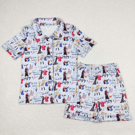 BSSO0773 Adult Blue Singer Swiftie Print Summer Pajamas Woman Clothes Set