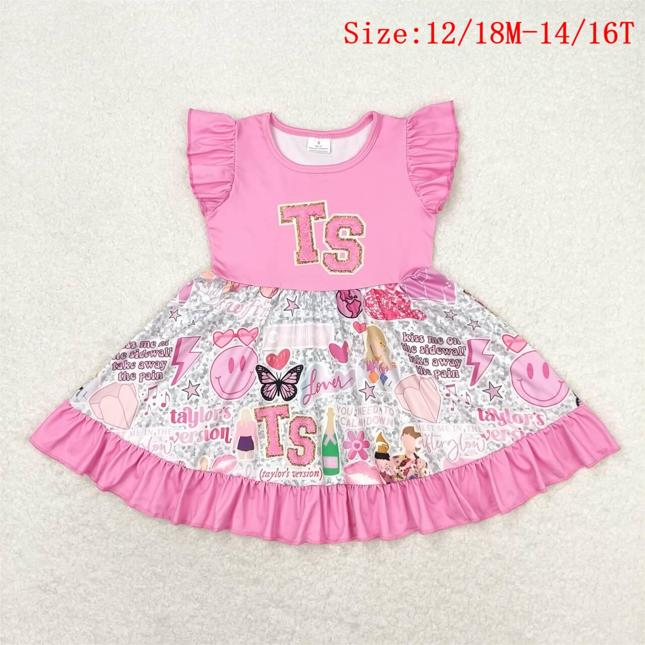 GSD0932 Pink Singer Swiftie Print Girls Summer Knee Length Dress