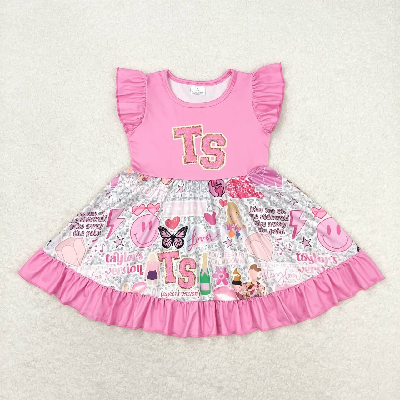 GSD0932 Pink Singer Swiftie Print Girls Summer Knee Length Dress