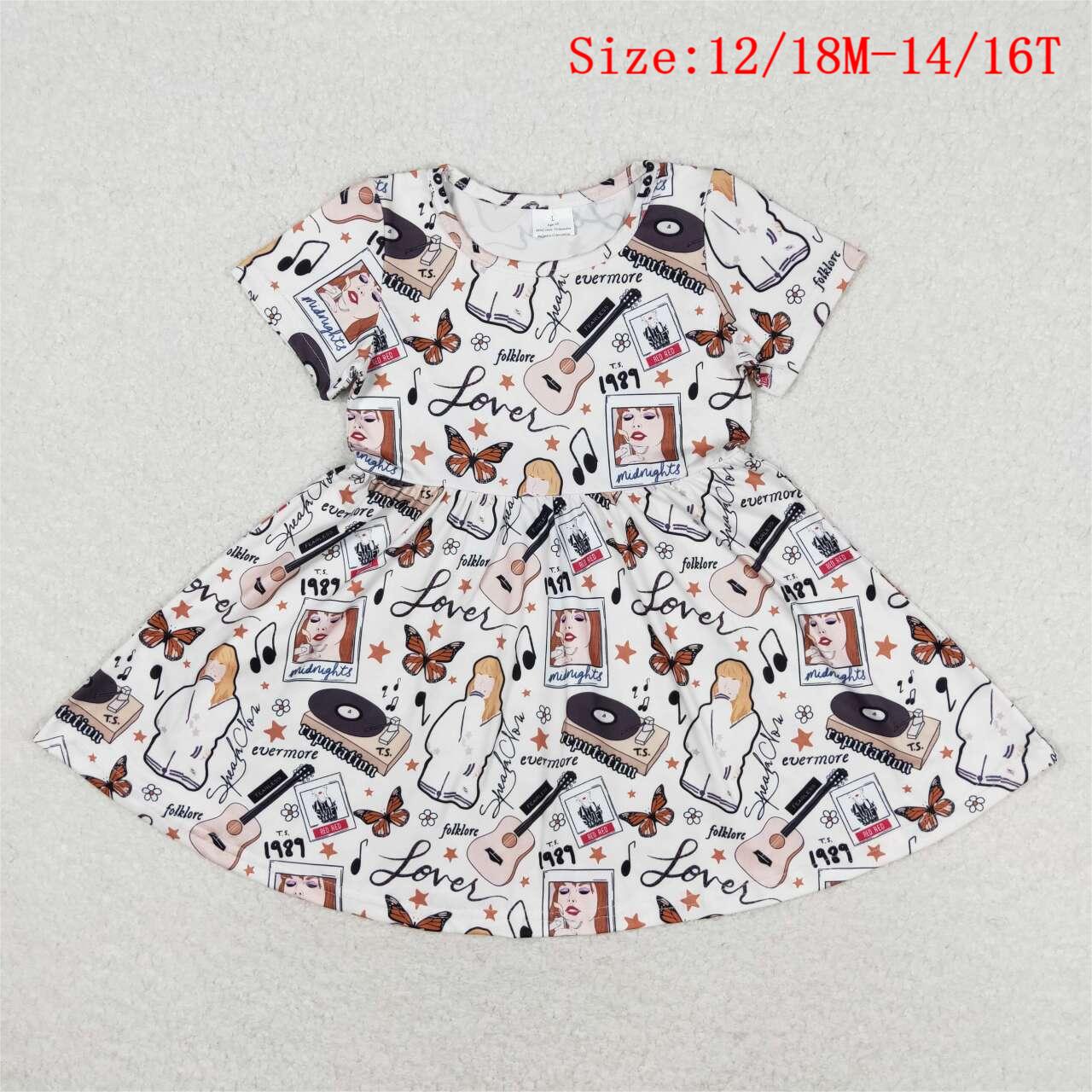 GSD0980  Singer Swiftie Print Girls Knee Length Summer Dress