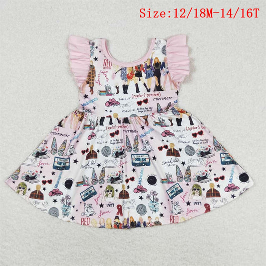 GSD1093  Singer Swiftie Print Girls Knee Length Summer Dress