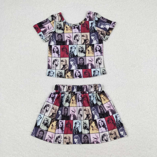 GSD1124 Singer Swiftie Print Girls Summer Skirts Clothes Set