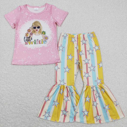 GSPO1382 Singer Swiftie Flowers Top Stars Bell Pants Girls Clothes Set