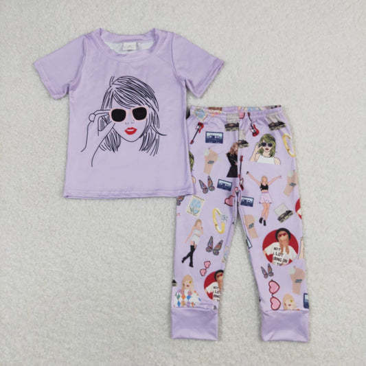 GSPO1452  Singer Swiftie Purple Print Girls Clothes Set