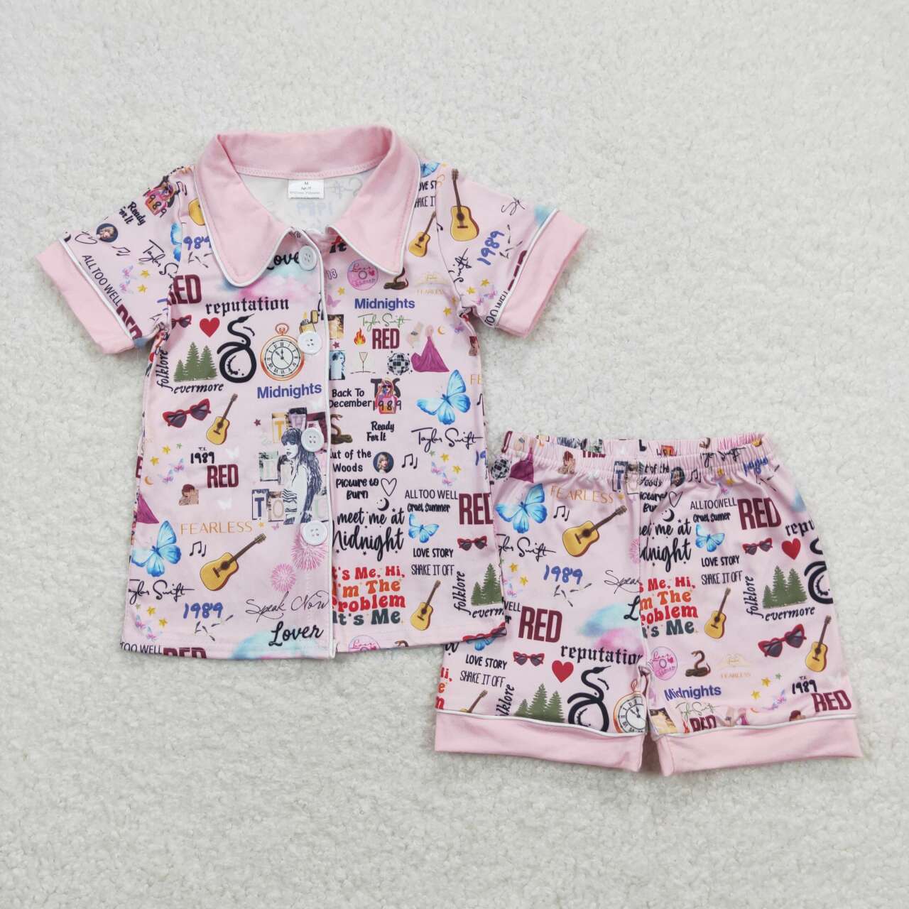 GSSO0578 Singer Swiftie Pink Print Girls Summer Pajamas Clothes Set