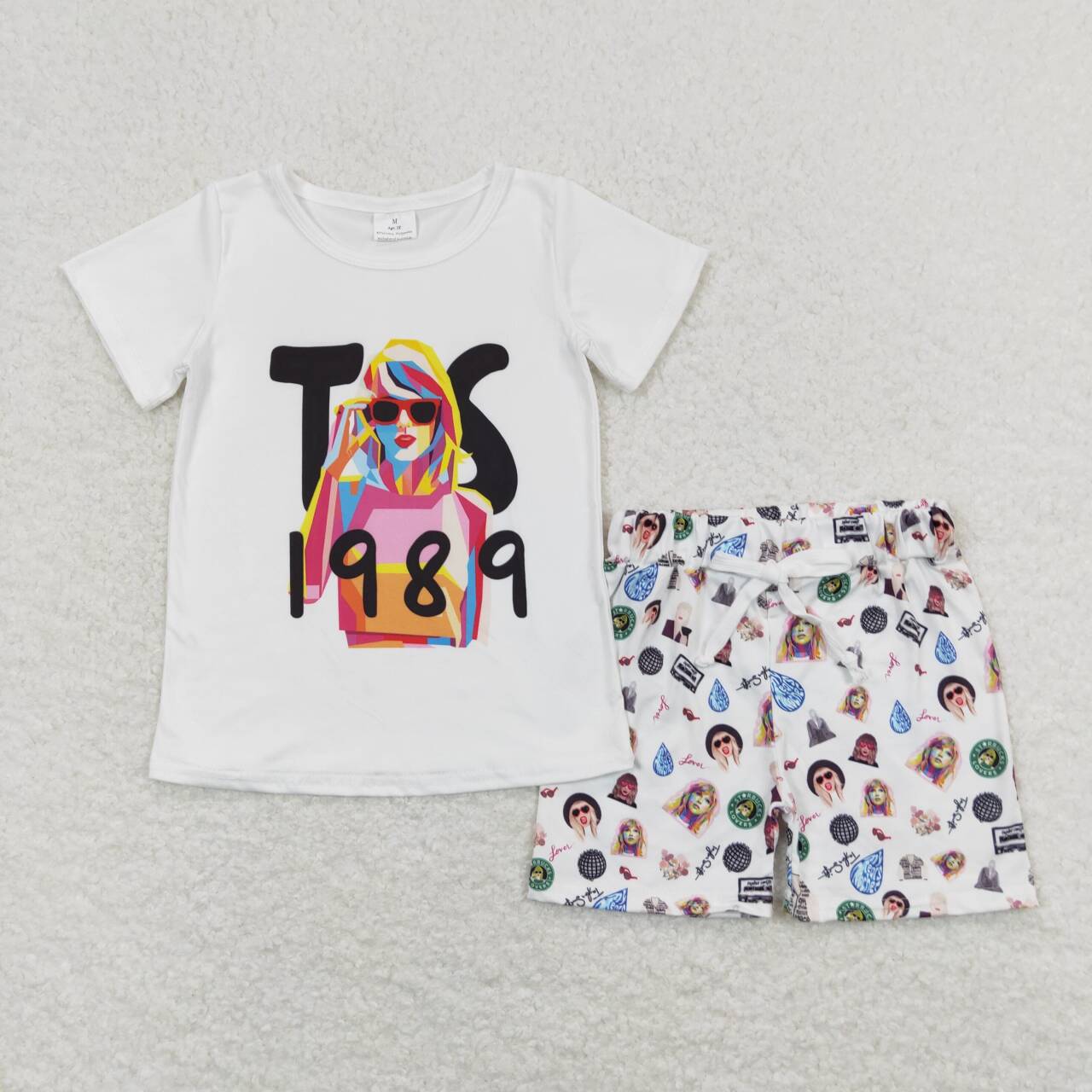 GSSO0647 White Singer Swiftie 1989 Print Girls Summer Clothes Set