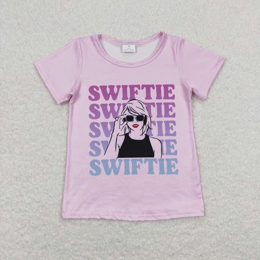 GT0505  Pink Singer Swiftie Print Girls Summer Tee Shirts Top