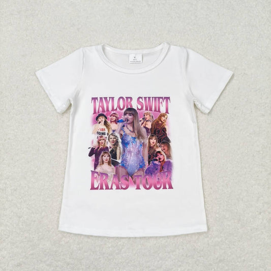 GT0506  White Singer Swiftie Print Girls Summer Tee Shirts Top