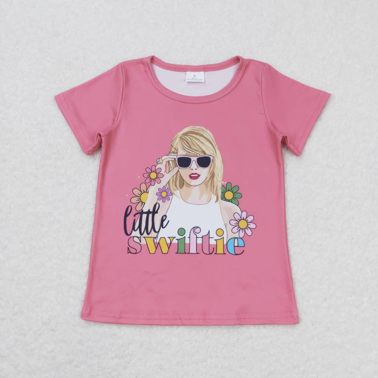 GT0552  Singer Swiftie Flowers Pink Print Girls Summer Tee Shirts Top