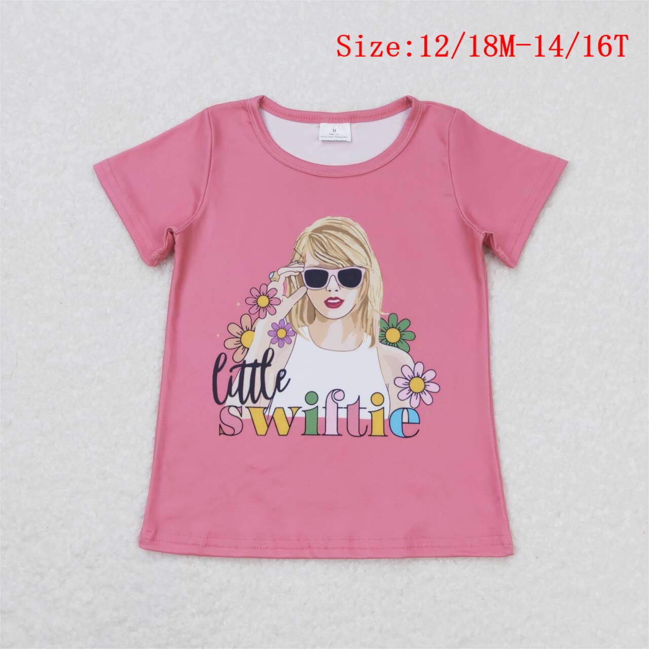 GT0552  Singer Swiftie Flowers Pink Print Girls Summer Tee Shirts Top